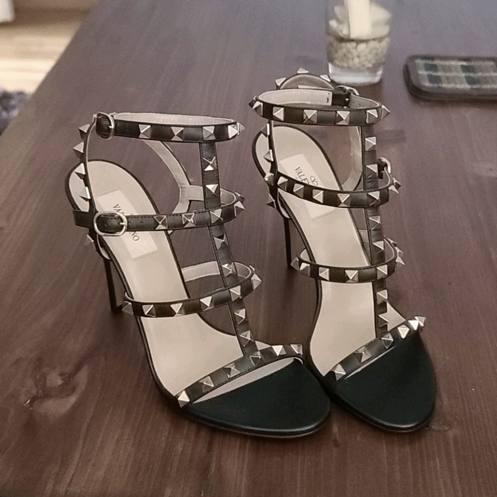 Valentino Black Rockstud Strappy High Heel Sandals